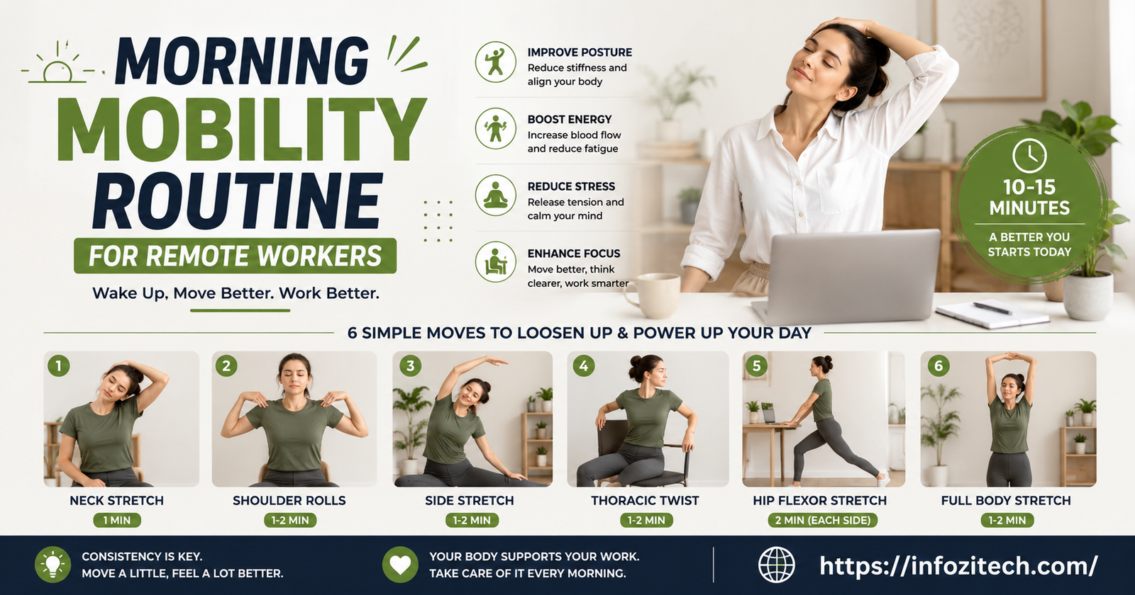 Morning mobility routine for remote workers