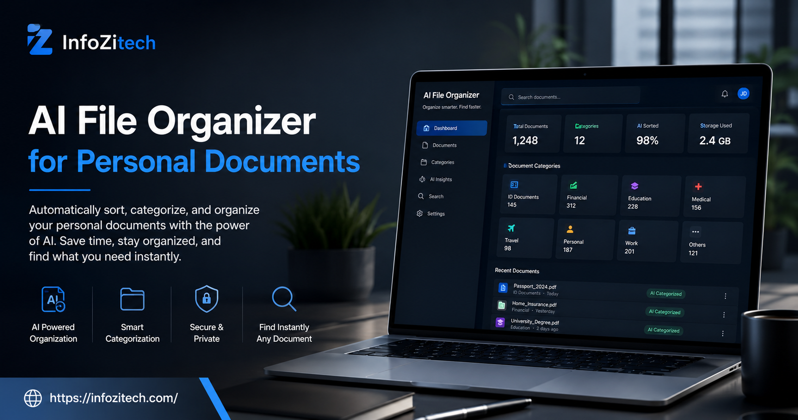 AI document organizer interface mockup